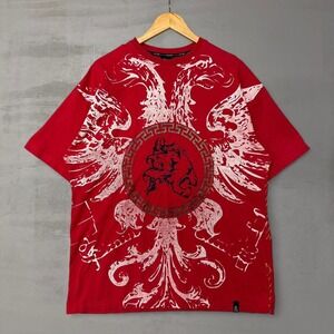 CEZER Y2K Men's Red Double Eagle Lion Graphic T Shirt XL
